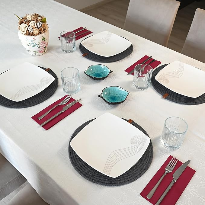 Round Placemats, Set of 4, Handmade by Braided Cotton Cord for Kitchen and Dining Table, Dia. 12.6 Inch, Doublesided, Heat Resistant, Dark Gray