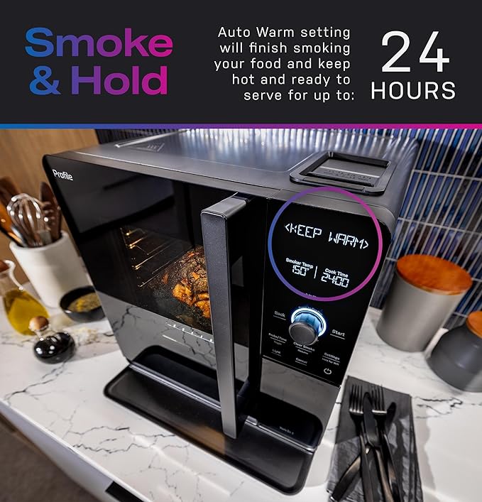 GE Profile??Smart Indoor Pellet Smoker + Accessories Bundle, Includes Four 1lb Bag of Pellets, Pellet Strainer, 20-pack of Drip Pan Liners, and Prep Tray