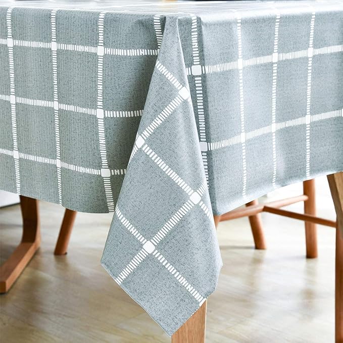 LOHASCASA Vinyl Tablecloth for Rectangle Tables, Waterproof PVC Plastic Checkered Table Cloth Covers, Oilcloth Wipeable Tablecloths for 9ft Banquet Table, Buffet, Thanksgiving Gray, 54x108 Inch