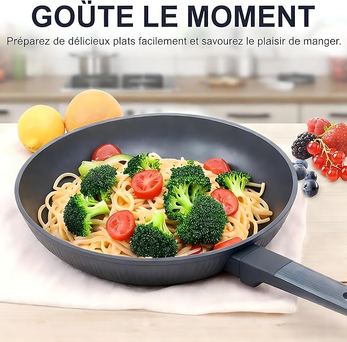 Nonstick Cookware Set Non Toxic, 3-Piece Pots and Pans Set, PFOA/PTFE Free, Induction Ready & Dishwasher Safe, Ceramic Coating for Easy Release