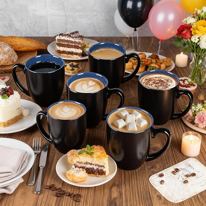 GBhome 16oz Coffee Mugs Set of 6, Large Ceramic Coffee Mugs for Man, Woman, Dad, Mom, Modern Coffee Mugs Set with handle for Tea/Latte/Cappuccino/Milk/Cocoa. Dishwasher&Microwave Safe,Blue