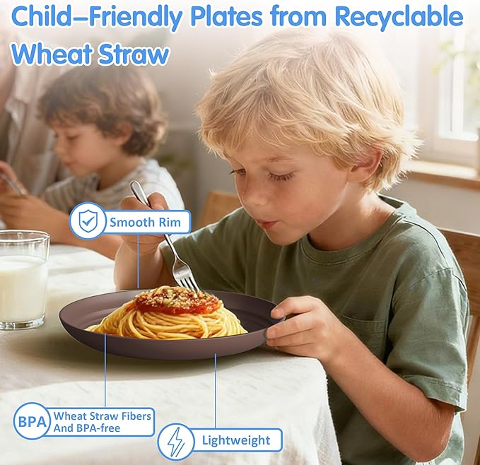 Quatish 10 PCS Unbreakable Reusable Plastic Plates,10 inch Dishwasher & Microwave Safe Dinner Plate, Easy-to-Clean Lightweight,Portable for Kitchen & Picnics Wheat Straw Plates（Brown）
