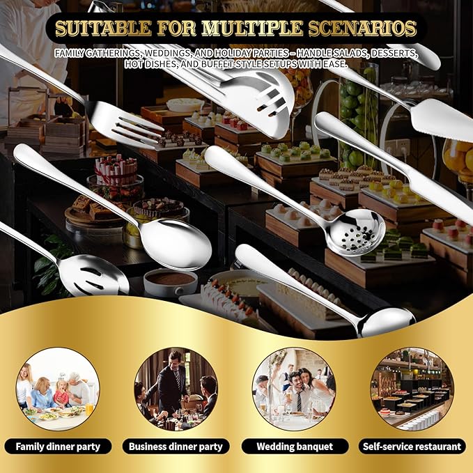 36-Piece Stainless Steel Serving Utensil Set ??Complete Buffet Essentials with Spoons, Forks, Tongs, Ladle & More. Perfect for Wedding, Holiday, Catering, and Family Gatherings(Silver)