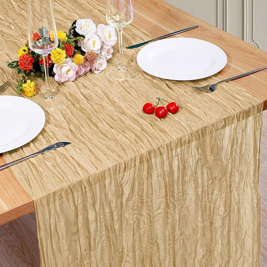 1 Pack Cheesecloth Table Runner 10Ft Christmas Gauze Boho Table Runners for Wedding Decor Bridal Shower Decorations(35" x 120")
