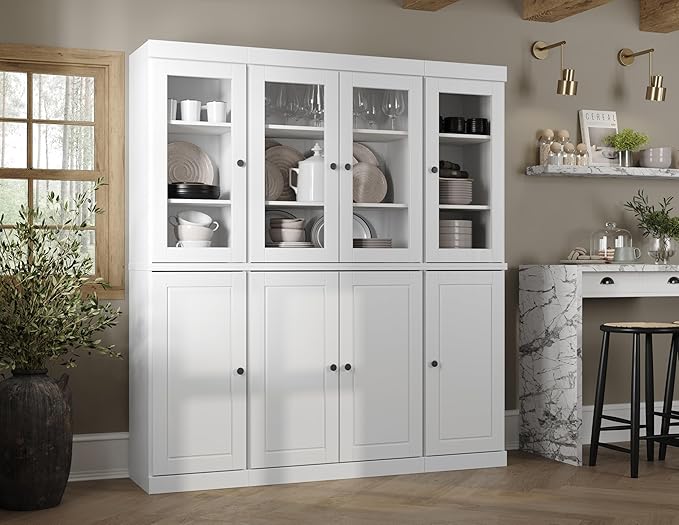 Palace Imports 100% Solid Wood Kitchen Pantry Hutch, White, 65" w x 71.5" h x 15.5" d, Renewable Eco-Friendly Wood, Made in Brazil