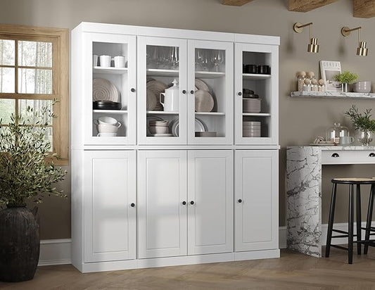 Palace Imports 100% Solid Wood Kitchen Pantry Hutch, White, 65" w x 71.5" h x 15.5" d, Renewable Eco-Friendly Wood, Made in Brazil