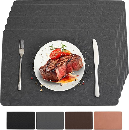 Bxzandya Vinyl Placemats Set of 6 Heat Resistant Easy Clean Non-Slip Place Mats for Dining Table Faux Leather Waterproof Stain Resistant Wipeable Washable PVC Table Mats(6, Gray)