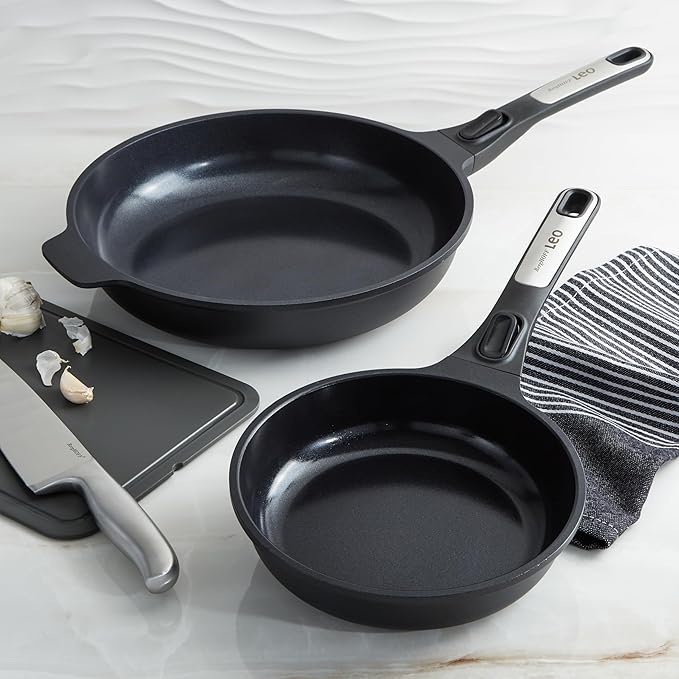 Berghoff Phantom 2Pc Nonstick Ceramic Frying Pan Set Detachable Handle Recycled Cast Aluminum CeraGreen Non-toxic Coating Induction Pan Oven-to-table Cookware Full Disk