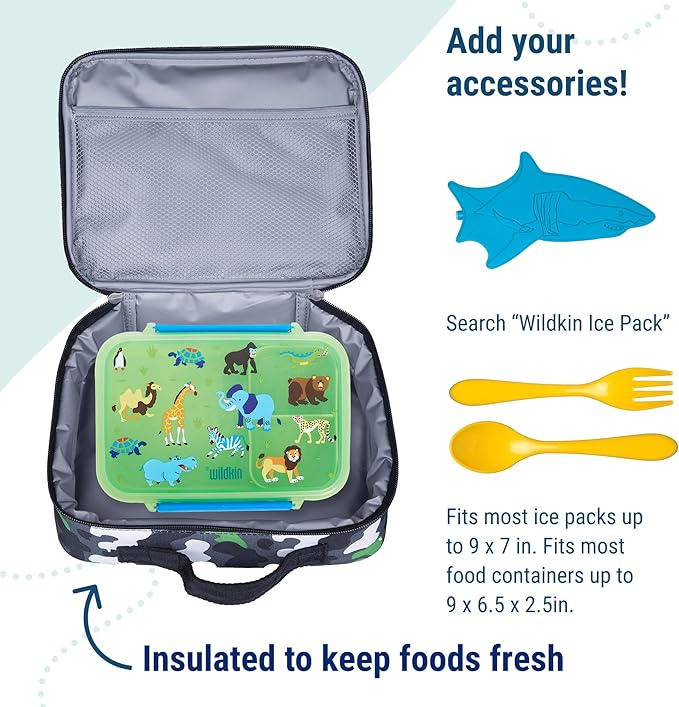 Wildkin Kids Insulated Lunch Box ??Durable and Reusable for School & Travel - Green Camo