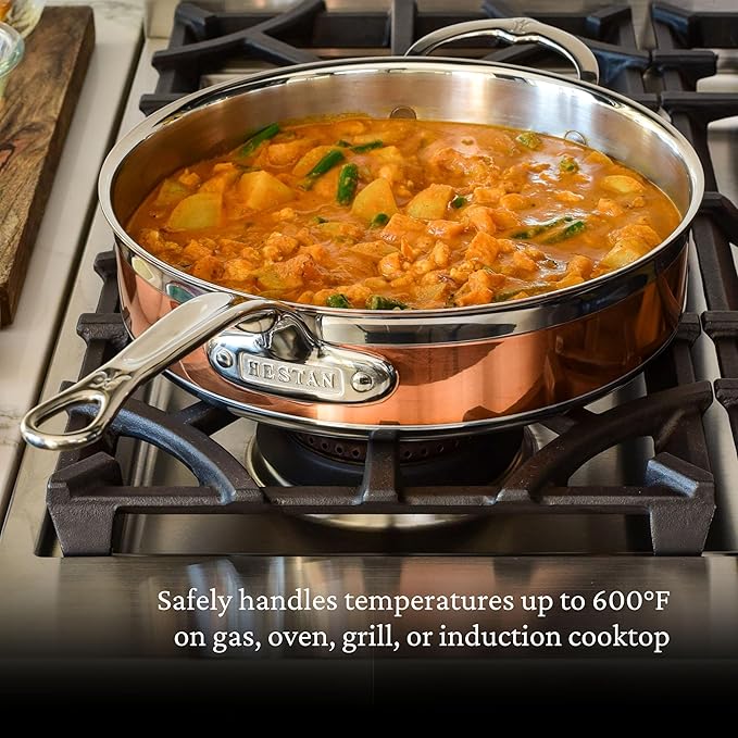 Hestan - CopperBond Collection - 100% Pure Copper Saut챕 Pan, Induction Cooktop Compatible, 3.5 Quart