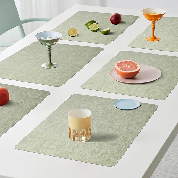 Maxpearl Faux Leather Placemats Set of 6 - Waterproof - Wipe Clean - Heat Resistant - Anti Slip Dining Table Place Mats, Suitable for Indoor & Outdoor Use, 17?쇺셹12?쇺? Sage Green