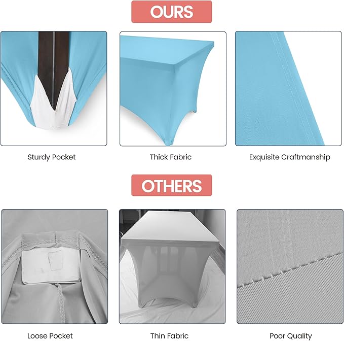 Utopia Kitchen 6FT Spandex Tablecloth [1 Pack, Blue Mist] 200 GSM Stretch, Fitted, Washable and Wrinkle Resistant Table Cloth Rectangle Cover for Trade Shows, Wedding, Parties [72Lx30Wx30H Inch]
