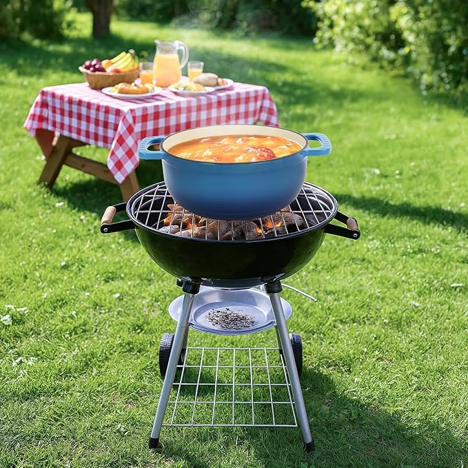 Dutch Oven Pot with Lid, 5 Quart Enameled Cast Iron Dutch Oven, Dual Handles, Kitchen Pots Oven Safe up to 500째F, Stovetop Compatible, Marinate, Cook, Bread Baking, Refrigerate & Serve, Blue