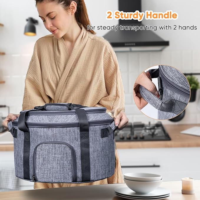 Double-Layer Slow Cooker Carrying Bag for 6-8 Quart CrockPot and Hamlton Beach Slowcooker, Travel Bag with Lid Fastener for Crock-pot, Portable Carrier with See-throught Window(BAG ONLY)