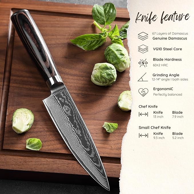 Wakoli EDIB Essentials 2-Piece Damascus Chef Knife Set ??Professional Kitchen Knives with 67-Layer VG10 Core Steel, Ergonomic Pakkawood Handles ??Premium Cooking Knives in Gift Box