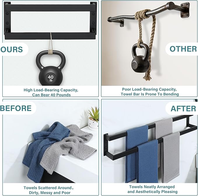 Alise Double Towel Bar 32", SUS304 Stainless Steel Towel Racks for Bathroom Wall Mounted, Space Saving Bathroom Towel Holder, Long Towel Hanger, Matte Black