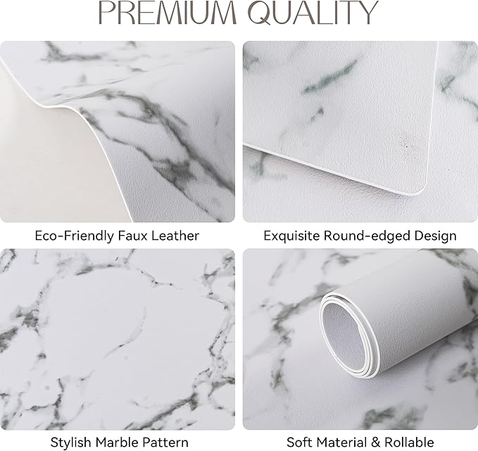 Romanstile Vinyl Placemats Set of 8-12 X 17 Inch - Heat Resistant Place Mats 100% Waterproof Oilproof Wipeable Reversible Faux Leather Table Mats for Kitchen, Dining, Party, Outdoor, Marble