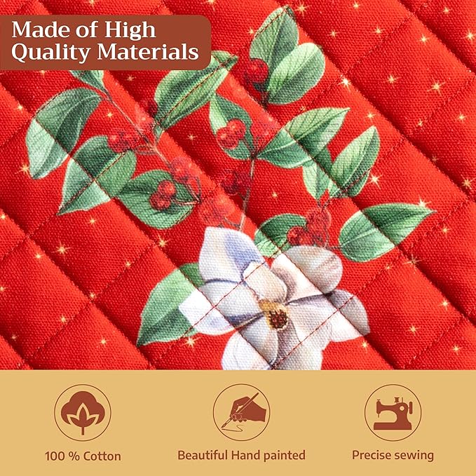 Maison d' Hermine Pot Holders 100% Cotton Heat Resistant Potholders 8" x 8" Hot Pads with Loop for Thanksgiving Christmas Decorations BBQ Cooking Baking Handling Hot Pans (Pack of 1, Noel)