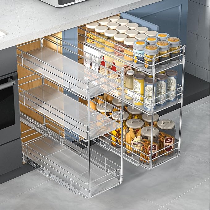 Pull Out Spice Rack Cabinet Organizer (7" W X 20쩍" D),3 Tier Slide Out Drawer for Narrow Cabinet, Pull Out Shelves Under Cabinet Storage for Kitchen