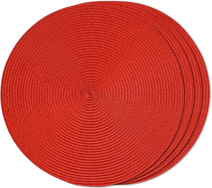 FunWheat Round Braided Placemats Set of 4 Place Mats for Dining Tables Woven Washable Non-Slip Table mats Small 13 inch(S Red, 4pcs)
