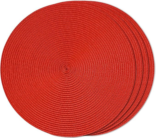 FunWheat Round Braided Placemats Set of 4 Place Mats for Dining Tables Woven Washable Non-Slip Table mats Small 13 inch(S Red, 4pcs)