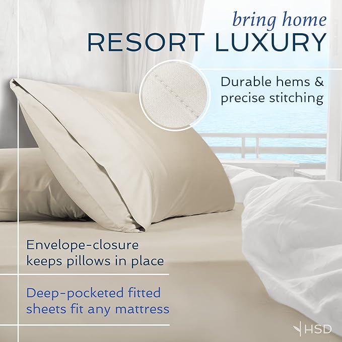 Hotel Sheets Direct 4 Piece Bed Sheet Set Queen Size, 100% Viscose Derived from Bamboo Sheets Set with 2 Pillowcases, Cooling & Breathable Luxury Bedding, Moisture-Wicking & Silky Soft, Light Pink