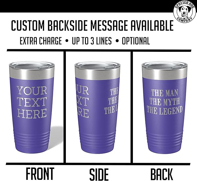 Personalized 20oz (17 Colors) Powder Coated Insulated Stainless Steel Tumbler with Lid, Custom Etched, Customized Text Message Name, Engraved Gift Idea Women Men Him Her, Your Text Here (Purple)