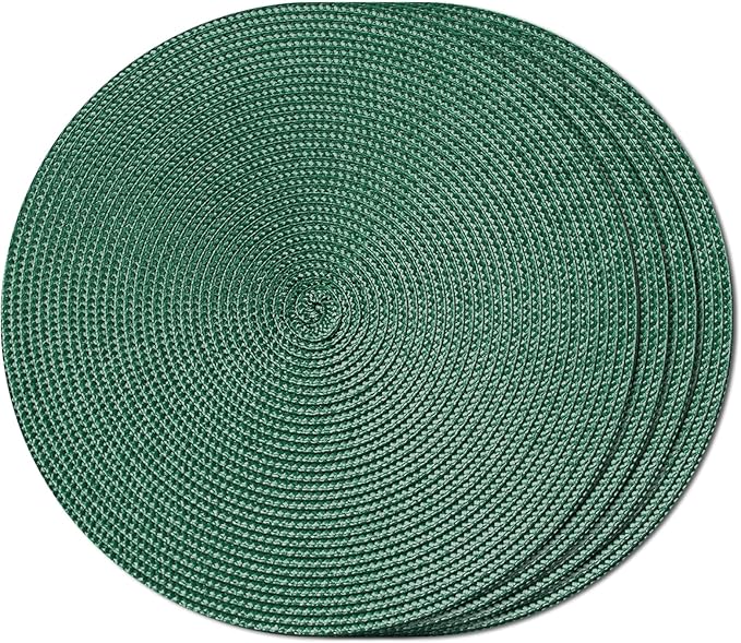 FunWheat Round Braided Placemats Set of 4 Place Mats for Dining Tables Woven Washable Non-Slip Table mats Small 13 inch(S Green, 4pcs)