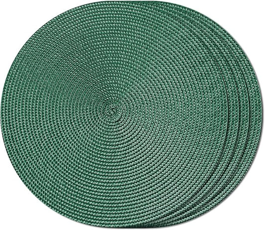FunWheat Round Braided Placemats Set of 4 Place Mats for Dining Tables Woven Washable Non-Slip Table mats Small 13 inch(S Green, 4pcs)