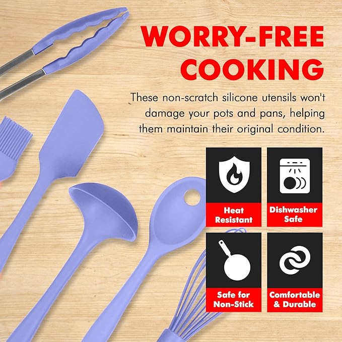 Chef Craft - Premium Silicone Kitchen Tools and Utensils Set, Non-Scratch, Withstands Temperatures up to 450째F, BPA-Free, 9 Piece Cooking Utensils Set, Pastel Blue