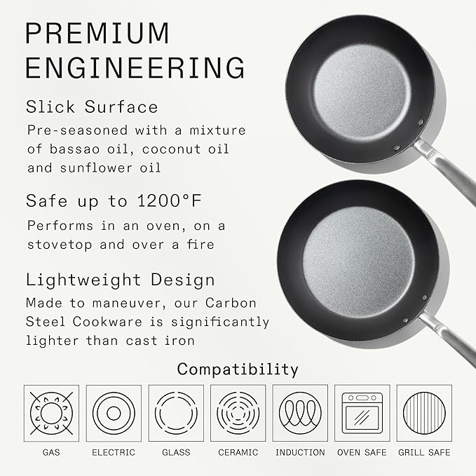 Made In Cookware - 2 Piece (Includes 10",12") Seasoned Blue Carbon Steel Frying Pan - (Like Cast Iron, but Better) - Professional Cookware - Crafted in Sweden - Induction Compatible