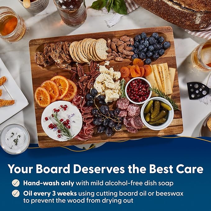 Sonder Los Angeles Winsome Acacia Wood Cutting Board | Acacia Edge Grain Cutting Board for Kitchen with Juice Groove & Sorting Compartment | Perfect for Charcuterie | Gift Box Included | 16x12x1.5 in