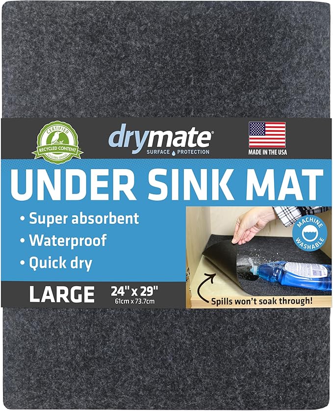 Drymate Premium Under Sink Mat, Waterproof Cabinet Protection Mats for Kitchen & Bathroom, Absorbent Shelf Liners, Slip-Resistant, Non-Adhesive, Machine Washable (USA Made)(24?쓝29??(Charcoal)