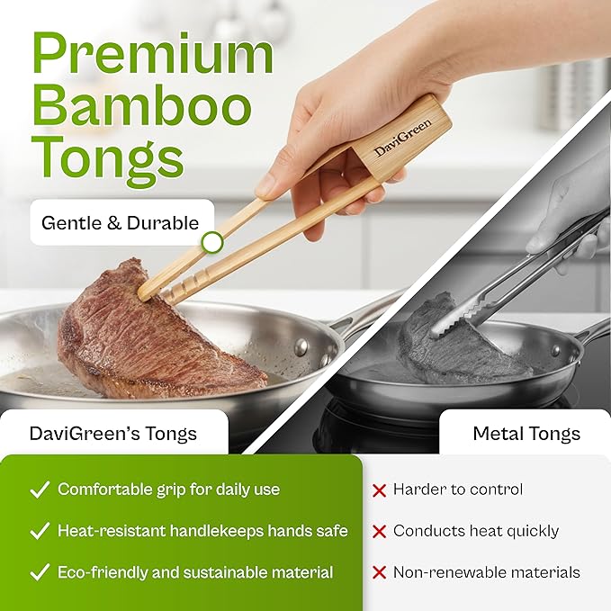 Magnetic Bamboo Toaster Tongs ??8 Inch | Toaster Tongs with Magnet | Handmade Natural Bamboo, Safe for Toasters & Nonstick | 1/2/4 Pack
