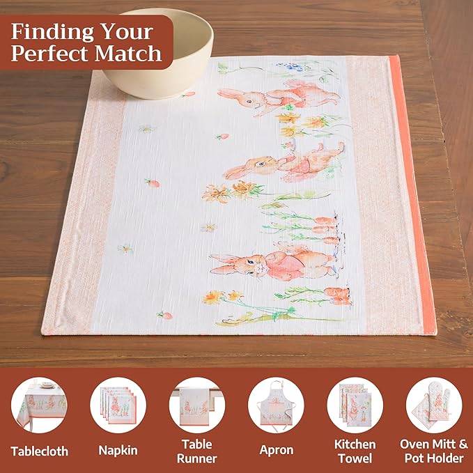 Maison d' Hermine Placemats Set of 2 100% Cotton Washable Cloth Place Mats, Reusable Table Mats for Kitchen Dining Decoration, Party, Wedding, Restaurant Spring/Summer (Bunny Party, 13" x 19")