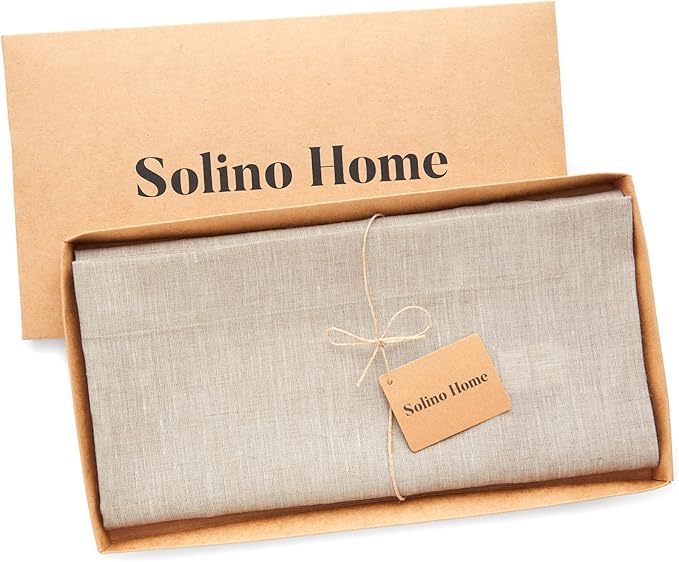 Solino Home Light Natural Linen Tablecloth 52 x 52 Inch - 100% Pure Linen Square Table Throw - Athena, Machine Washable Tablecloth for Spring, Easter