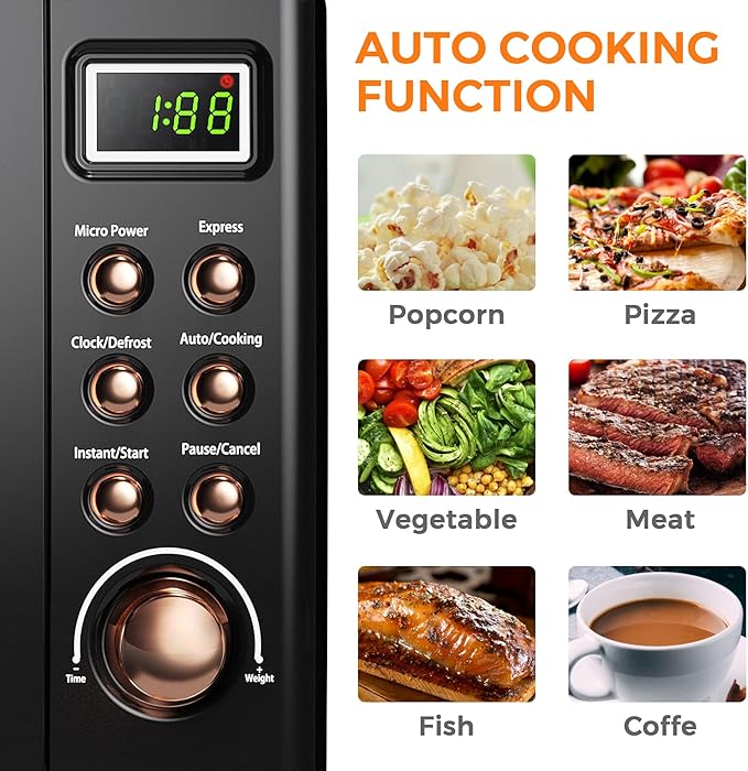 ARLIME Retro Microwave 0.7Cu.ft, 700 Watt Countertop Microwave with 5 Micro Power Defrost & Auto Cooking Function, LED Display, Child Lock, Small Microwave for Kitchen, RV, Dorm (Golden)