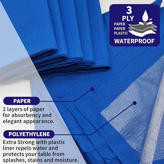 [6 Pack] Blue Square Tablecloths 54x54 Inch, Disposable Paper Table Cloth for Square and Round Tables, Waterproof 3-Ply Paper & Platic Table Cover for Holiday Party Gathering