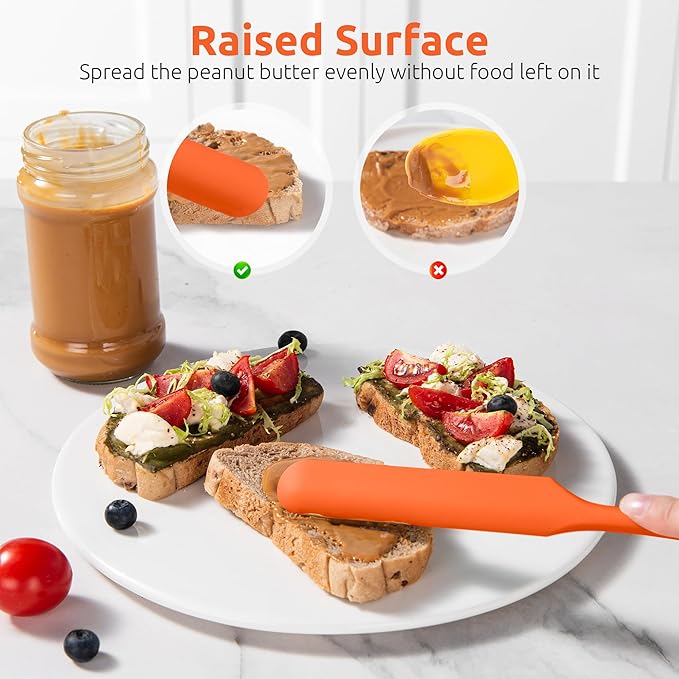 U-Taste Skinny Silicone Jar Spatula: 600쨘F Heat-Resistant Food-Grade 10in Long Narrow Sourdough Stirring Stick, Seamless Flexible Peanut Butter Spreader for Scraping Icing Bread Cream, Jam (Orange)