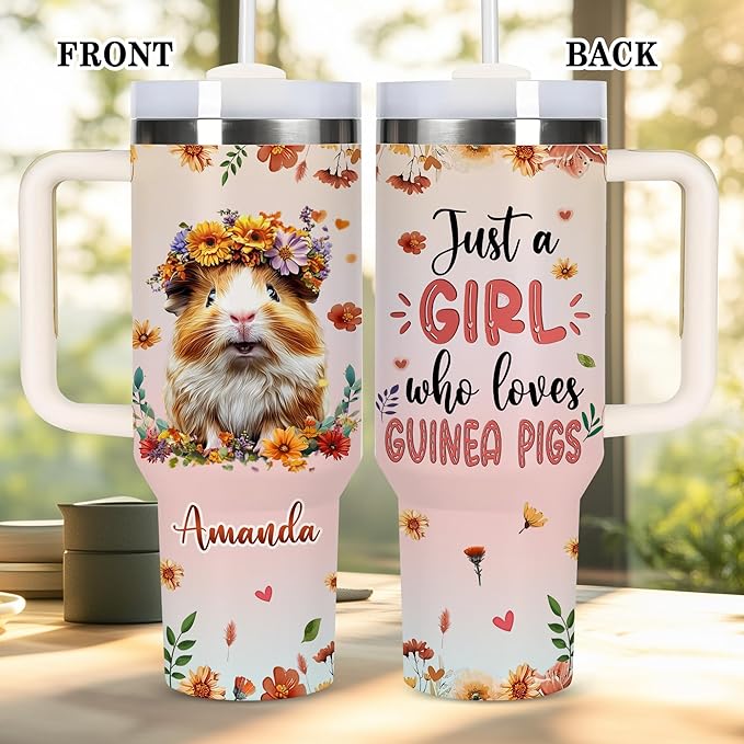 AGGLOMEKC Personalized Cute Guinea Pig Cup - Mother's Day Birthday Gift For Animal Lovers - Just A Girl Who Loves Guinea Pig Tumbler 40oz With Custom Name - Pet Lover Gifts For Women, Her
