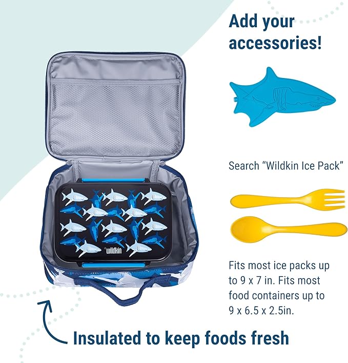 Wildkin Kids Insulated Lunch Box ??Durable and Reusable for School & Travel - Sharks