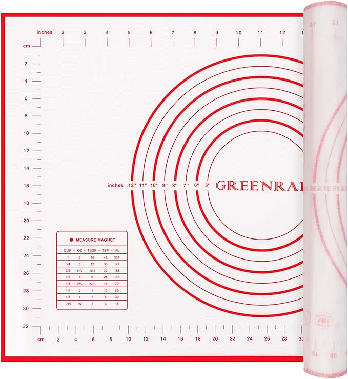 Silicone Pastry Mat Extra Thick Large Non Stick Baking Supplies Kitchen Counter Cooking Rolling Dough Sheet Pie Crust Sourdough Bread Oven Liner with Measurement (L-16''(W)*24''(L), 1#Red)