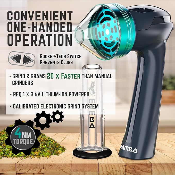 Mamba Grinders Electric Spice & Herb Grinder for the Kitchen. Easy to Use USB Rechargeable Grinder, 2g Gray