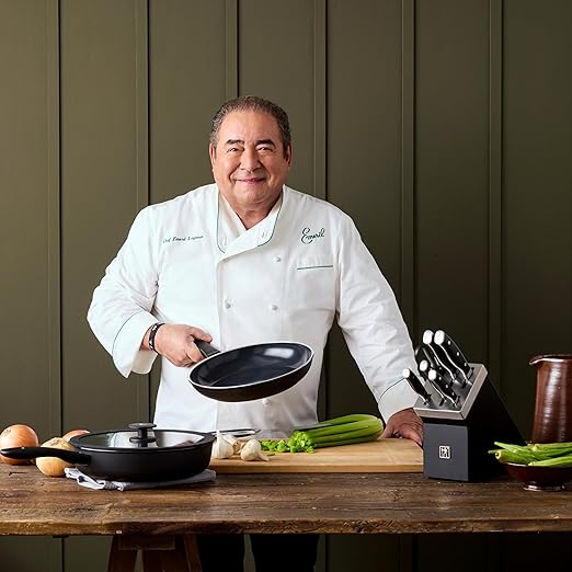 HENCKELS x EMERIL Lagasse Nola 2-pc Nonstick Frying Pan Set, 9.5-inch and 11-inch Frying Pan, Heavy-Gauge Aluminum for Fast, Even Heat Cooking, Made in Italy, Black