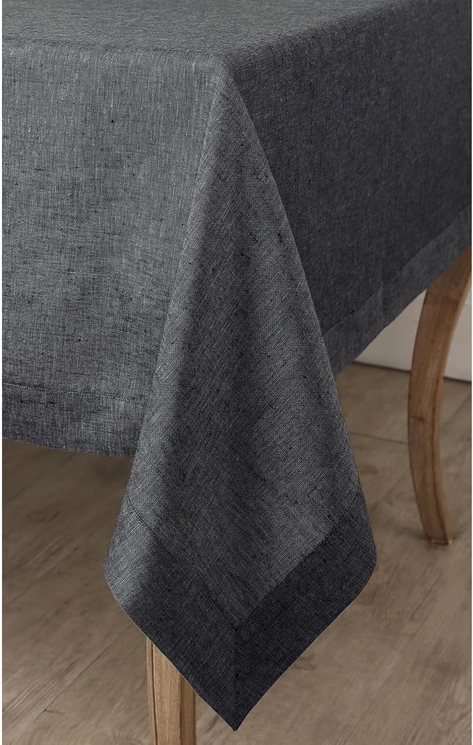 Solino Home Linen Tablecloth 60 x 144 Inch - 100% Pure Linen Charcoal Grey Table Cloth for Rectangle Tables - Athena, Machine Washable Tablecloth for Winter, Spring