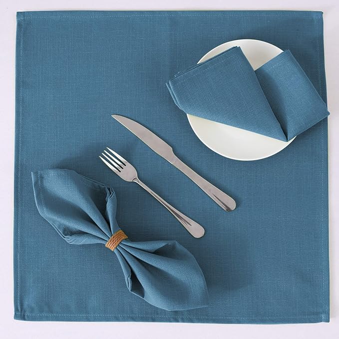 H.VERSAILTEX Cloth Napkins Set of 12 (18" X 18") Linen Textured Dinner Napkins Waterproof Extra Soft Thick Durable Reusable Napkins with Hemmed Edges for Dinners, Weddings and Everyday Use, Ink Blue