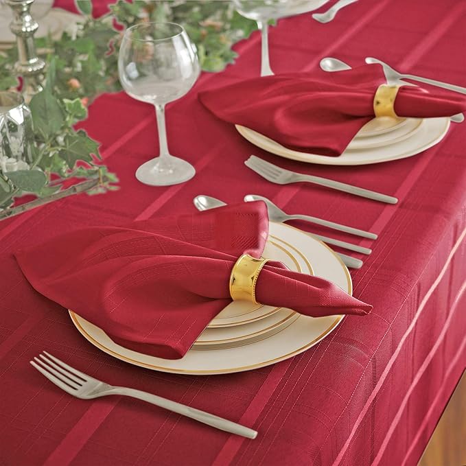Newbridge 52 x 70 Inch Rectangle Fabric Tablecloth, Elegance Plaid, 100% Polyester, No Iron Soil Resistant Dining Room, Party and Banquet Table Cover, Solid Textured, Scarlet Red