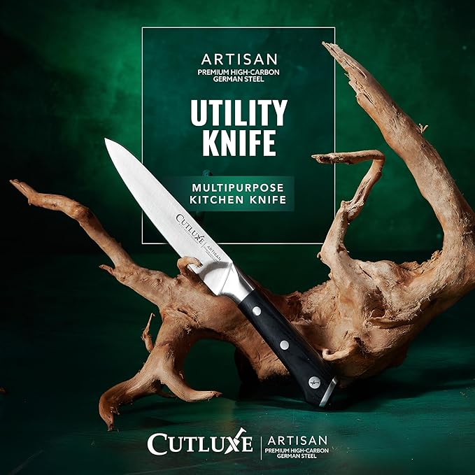 Cutluxe Kitchen Utility Knife, 5.5" Paring Kitchen Knife ??Razor Sharp Blade, High Carbon German Steel, Full Tang Ergonomic Handle Design ??Artisan Series