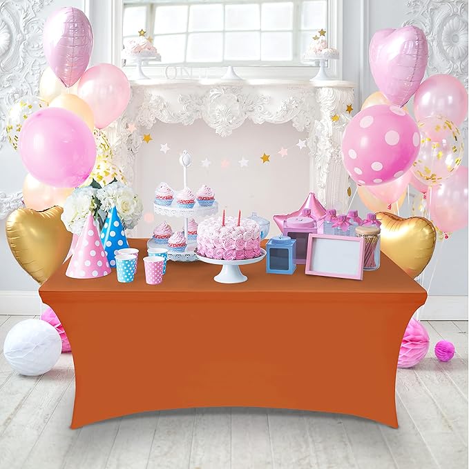 Utopia Kitchen Spandex Tablecloth 2 Pack [6FT, Orange] Tight, Fitted, Washable and Wrinkle Resistant Stretch Table Cloth Rectangle Cover for Trade Show, Weddings & Parties [72Lx30Wx30H Inch]