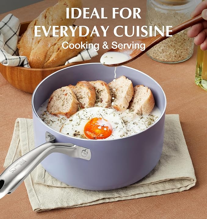 KOCH SYSTEME CS Nonstick Sauce Pan with Lid, 1 Quart Saucepan with Lid, 1 QT Nonstick Ceramic Small Sauce Pan with Stainless Steel Handle, Non-Toxic Ceramic Saucepan, Oven Safe, Purple